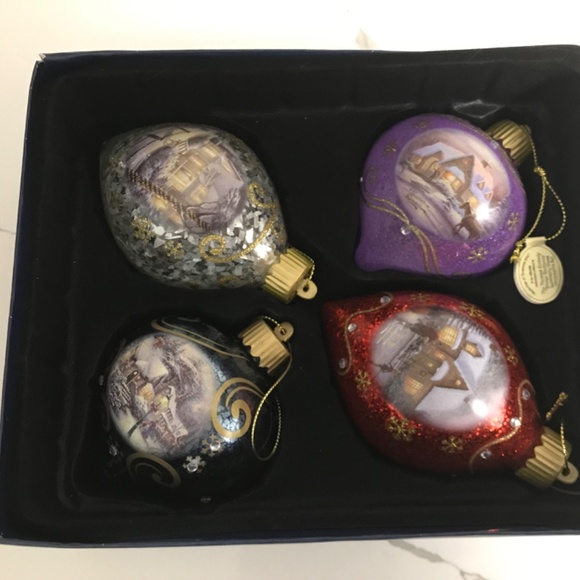 Thomas Kinkade Luminary Glass Light up Christmas Balls “ Winter Radiance” 2 - Picture 2 of 8